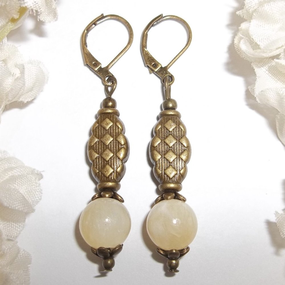 Boho Earring Set Light Yellow and Bronze Statement Jewelry Gift For Her New 5676